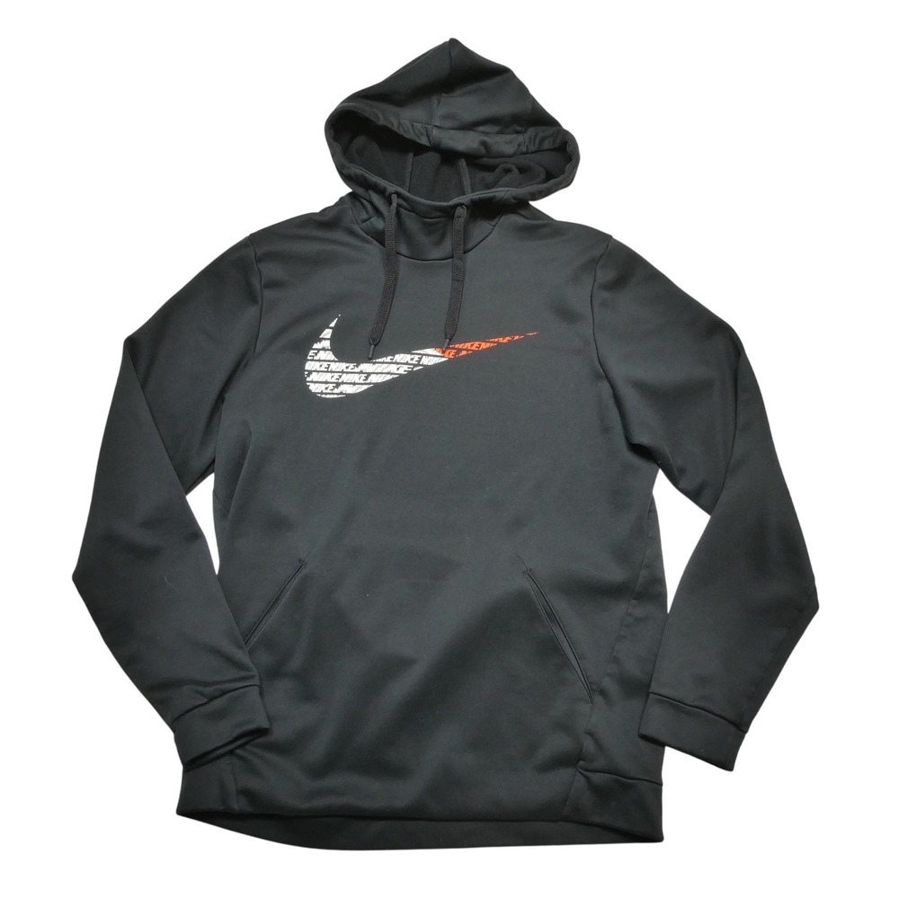 Nike Dri-FIT Hoodie Sweatshirt Mens M Black Fleece Swoosh Graphic‎ Pullover